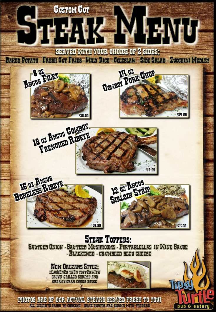 steak menu - pics - Tipsy Turtle Pub | Sports Bar | Catering | NEPA