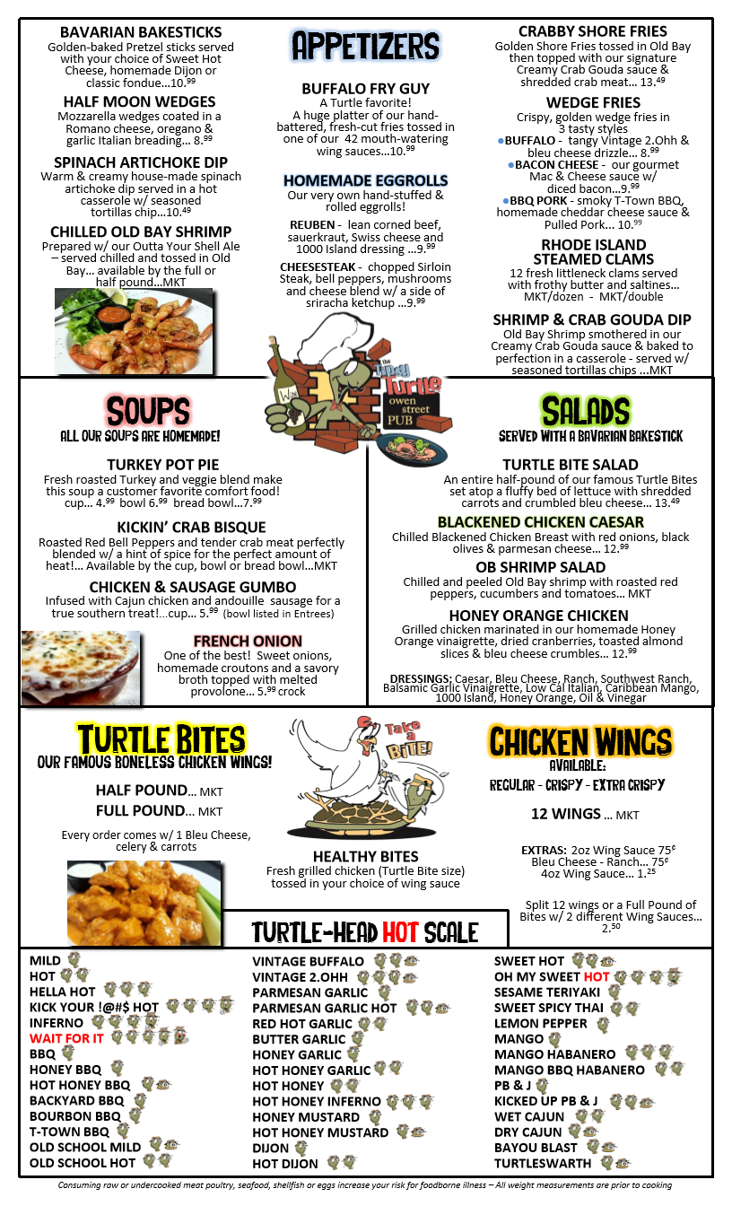 Owen Street Menu Tipsy Turtle Pub Sports Bar Catering Nepa