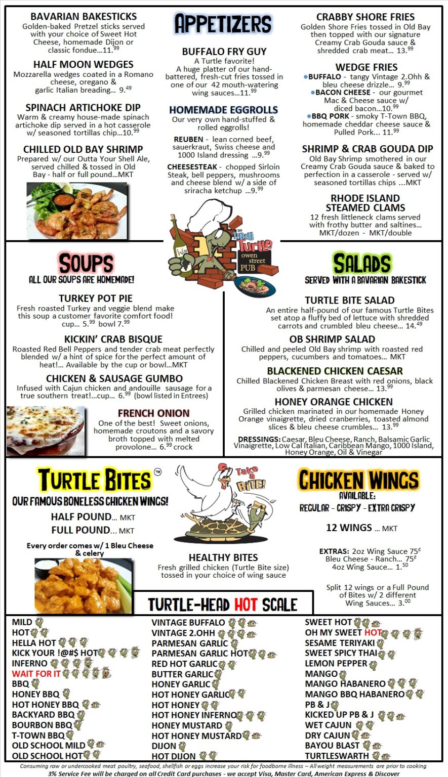 Owen Street Menu Tipsy Turtle Pub Sports Bar Catering NEPA